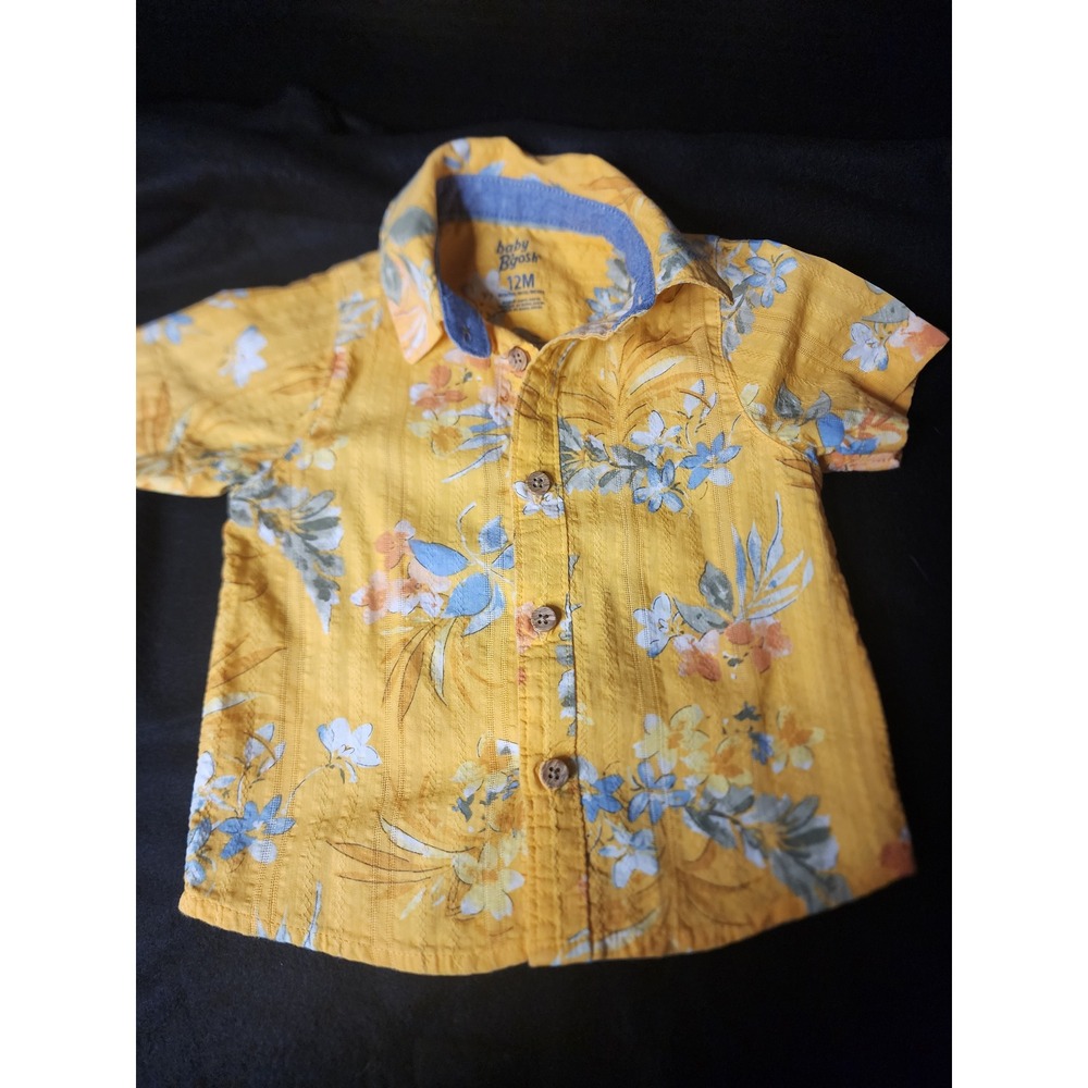 Baby B'gosh Boys 12M Yellow Tropical Floral Button Down Short Sleeve Shirt